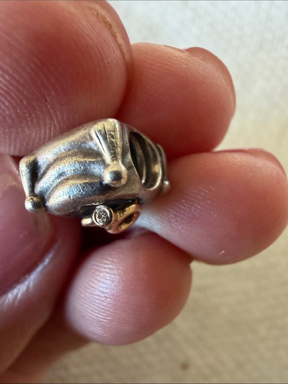 Pandora Sterling Silver Cushion Charm with 14k Gold Ring w/ Real Diamond Motif - Picture 2 of 5